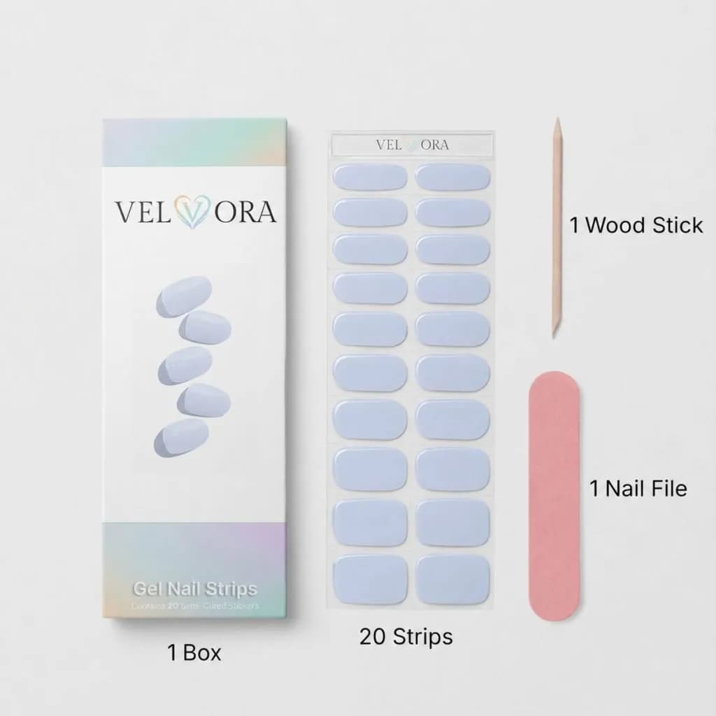 semi cured gel nail strips colour blue pastel from velvora brand