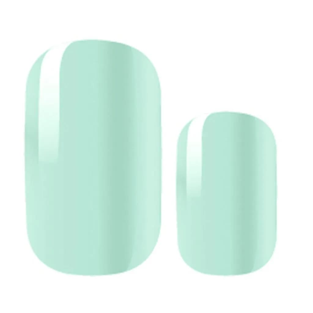Blue Mist soft mint green nail polish strips, glossy strips shown close up