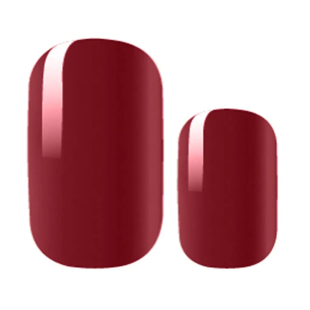 Deep Shiraz deep wine red nail polish strips, glossy strips shown close up