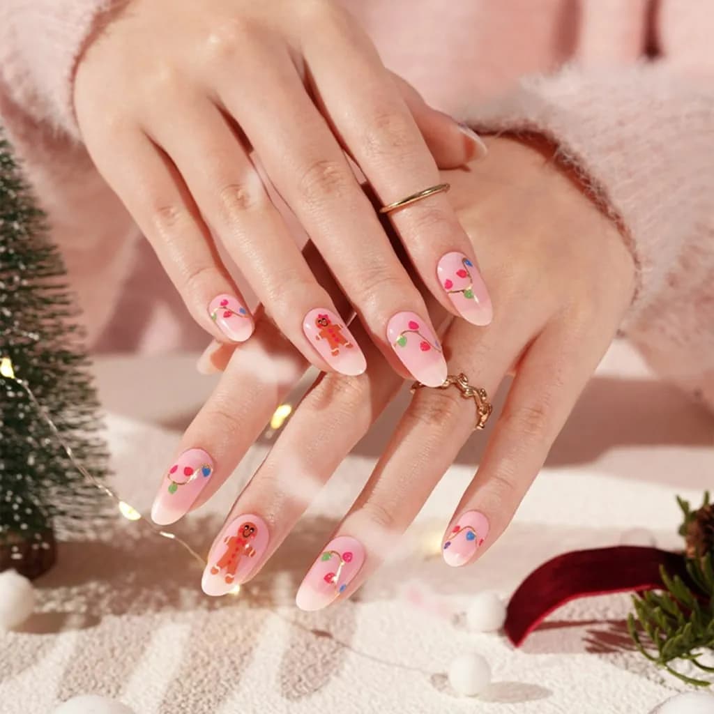 Gingerbread Lights Semi-Cured Gel Nail Strips