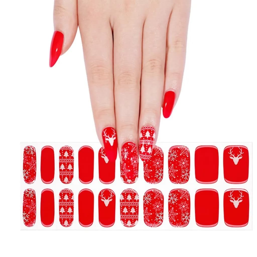 Holiday Red Semi-Cured Gel Nail Strips