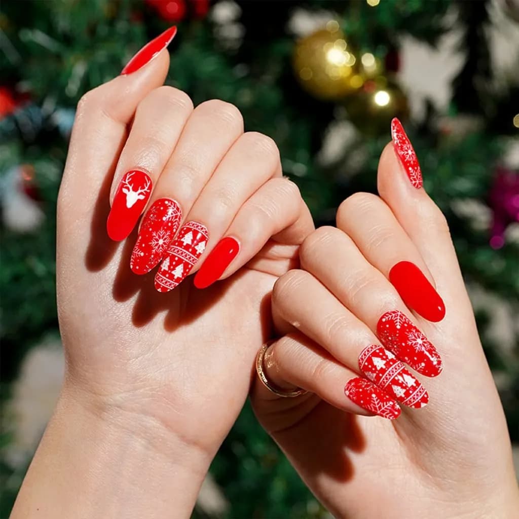Holiday Red Semi-Cured Gel Nail Strips