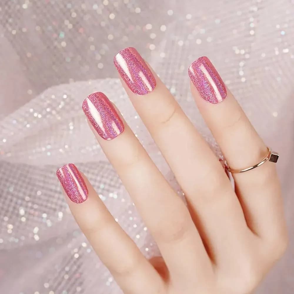 Holographic Pink – Semi-Cured Gel Nail Strips