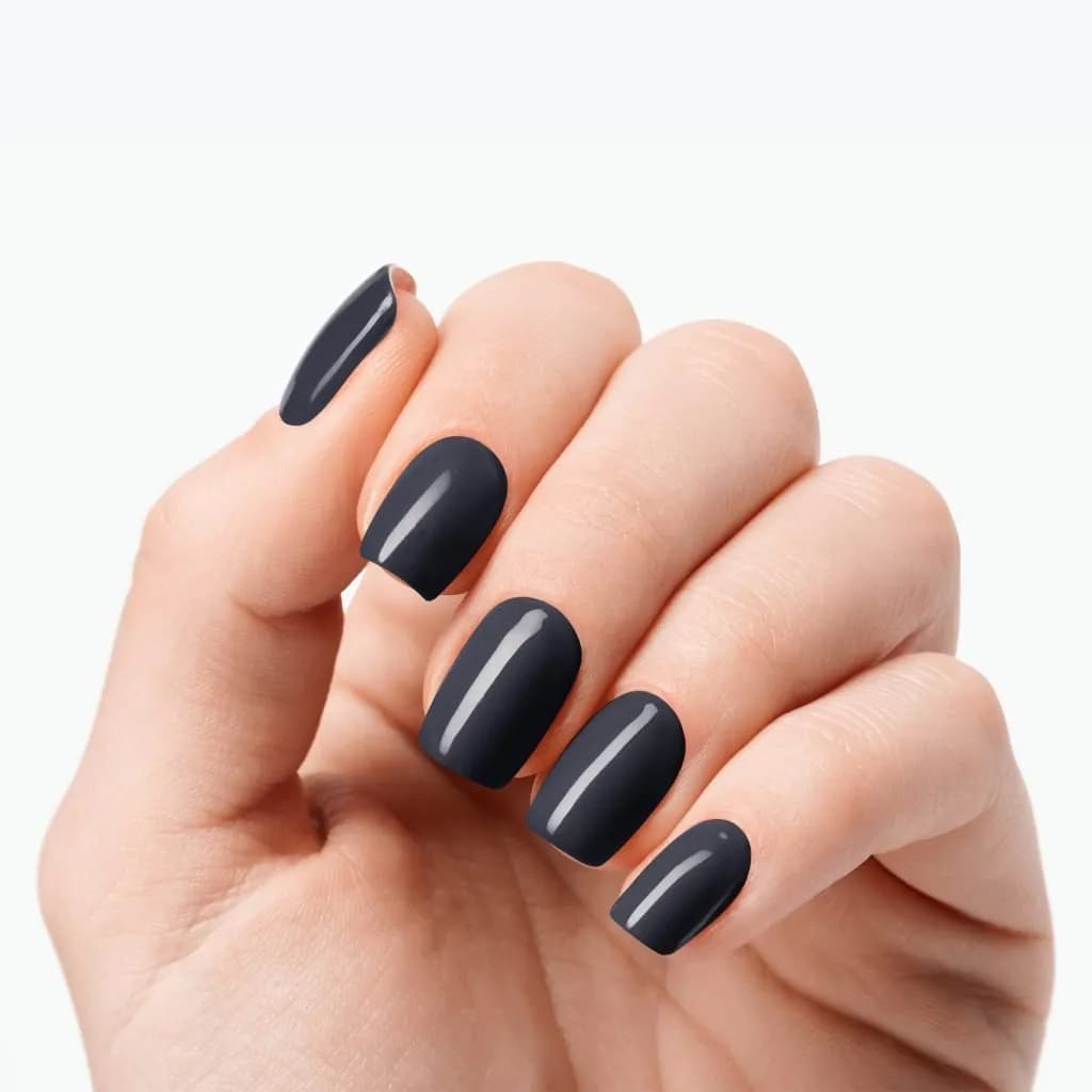 Midnight Navy deep blue semi-cured gel nail strips shown on real nails