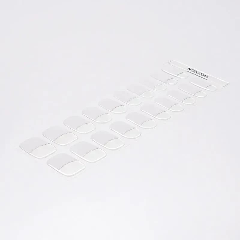 Silver Lined French Tip gel nail strip sheet with silver glitter lines, angled view