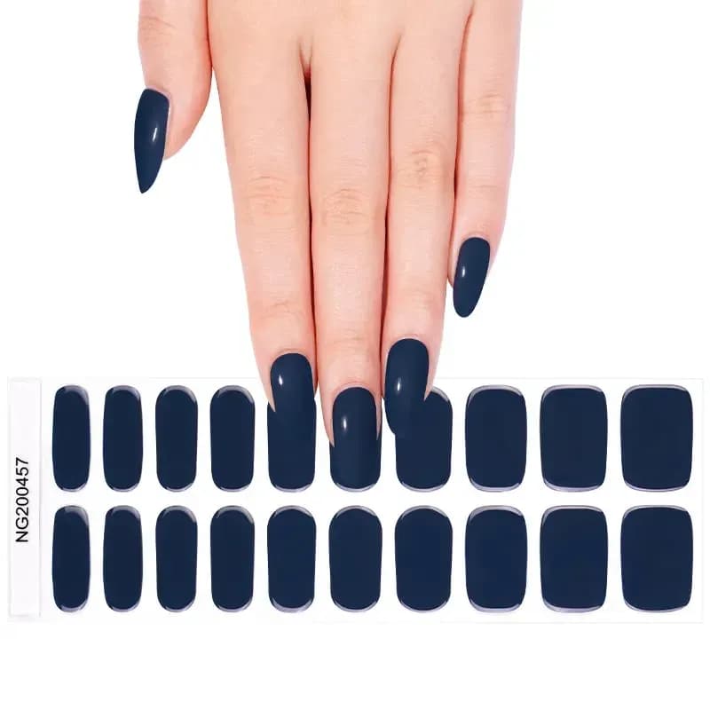 Teal of Approval deep teal gel nail strips, the full 20-strip sheet under a manicured hand
