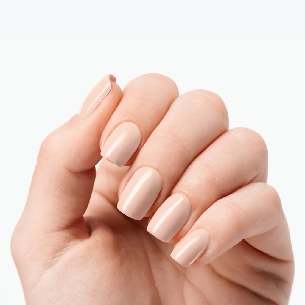 Think Pink pale blush pink semi-cured gel nail strips shown on real nails