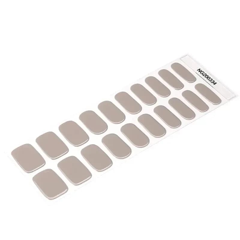 Timeless Taupe greige gel nail strip sheet, angled view