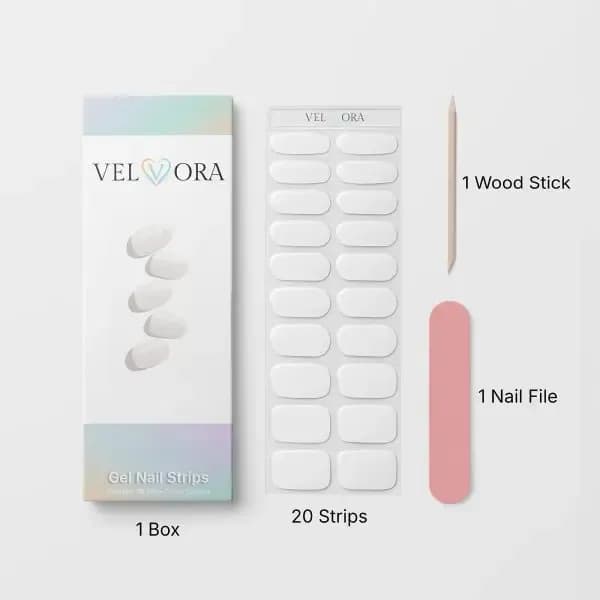 Velvora Gel Nail Strips Starter Kit – 2 Gel Strips, Cuticle Oil &amp; LED UV Lamp