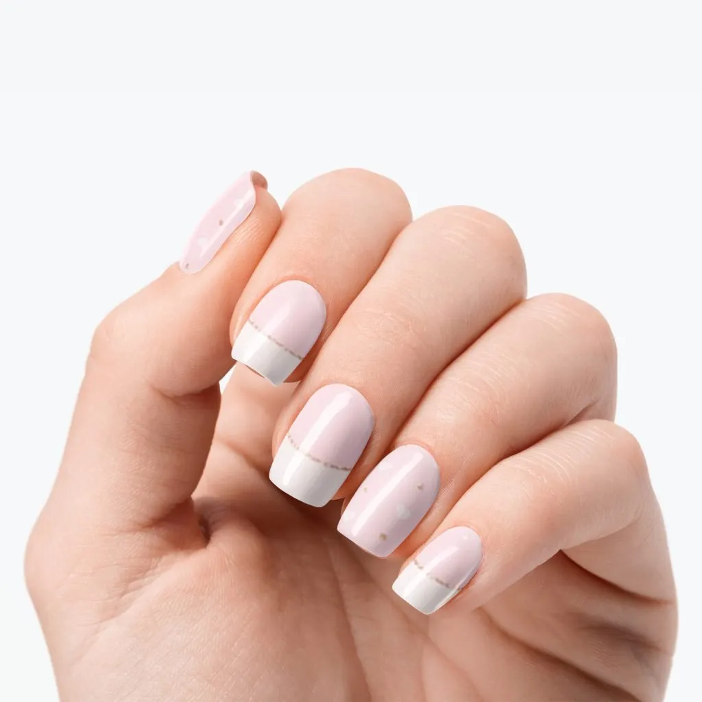 Lovestruck nail strips by Velvora, shown on real nails