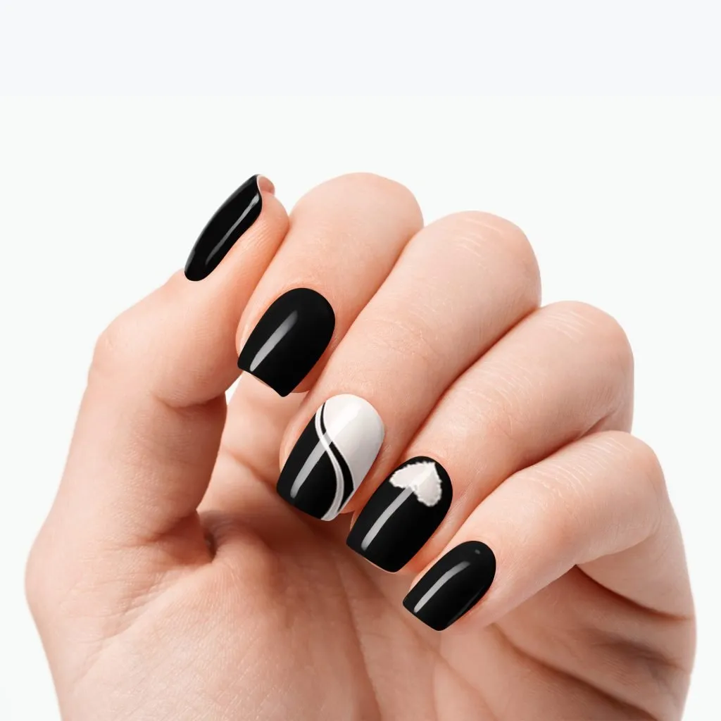Midnight Heartbeat nail strips by Velvora, shown on real nails
