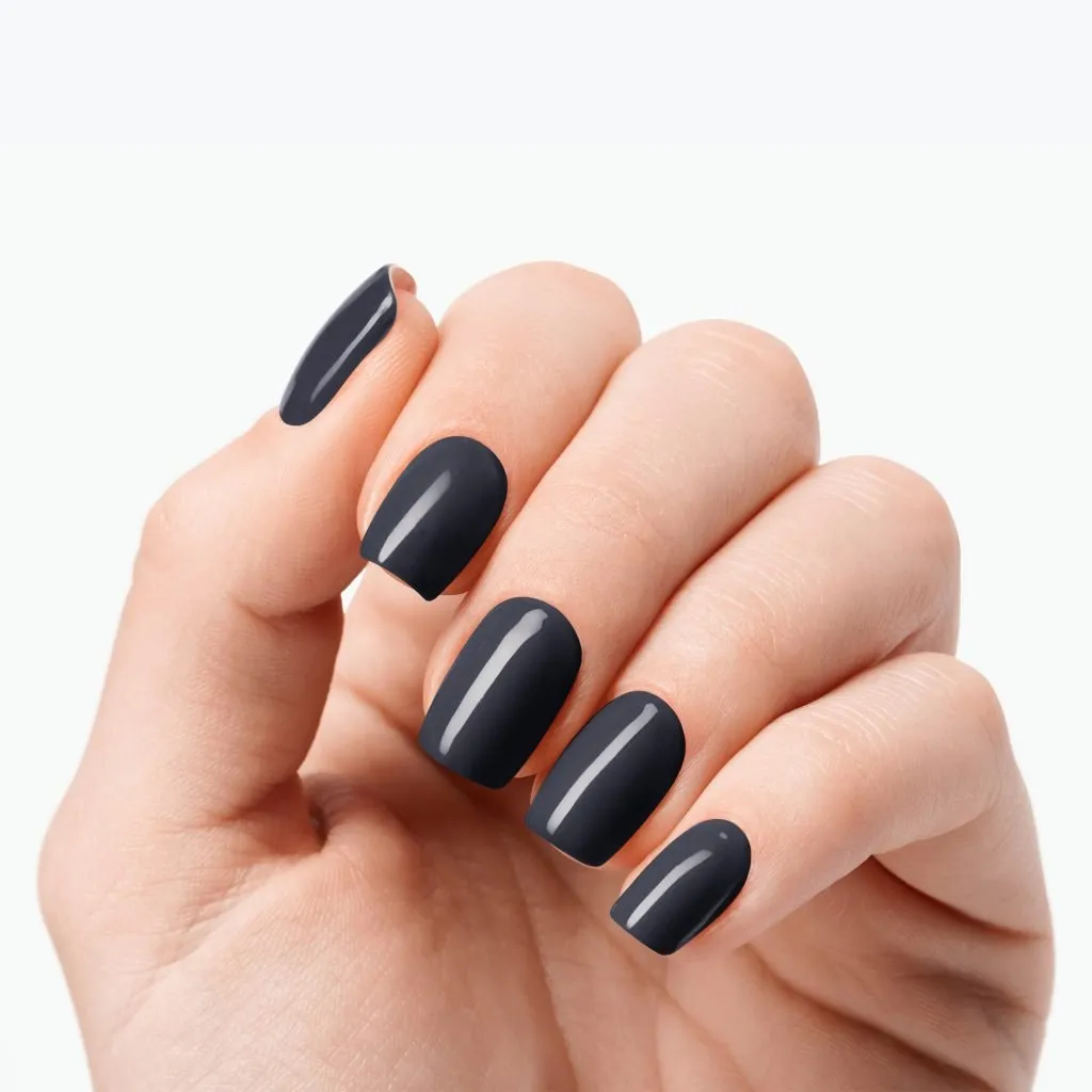 Midnight Navy nail strips by Velvora, shown on real nails