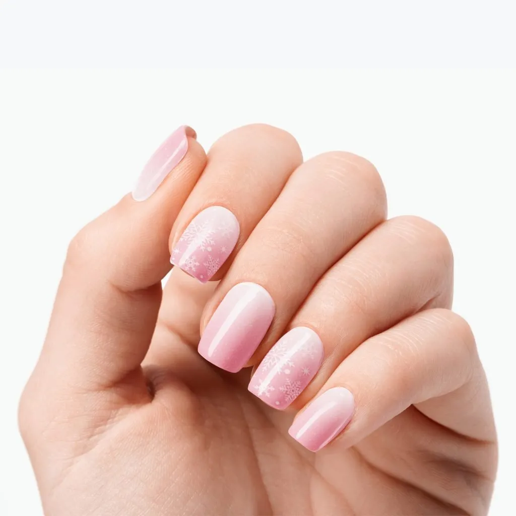 Snowflake Ombre nail strips by Velvora, shown on real nails