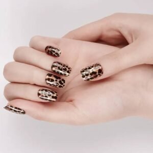 Velvora leopard print semi-cured gel nail strips on natural nails – high-gloss animal print manicure