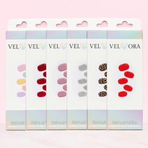 Velvora Mix & Match 6-Pack semi-cured gel nail strips bundle with pastel, red, rose, chrome and leopard gel nail wraps