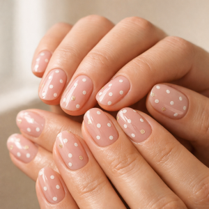 Polka dot nails 2026 micro dot manicure in soft pink with milky white dots