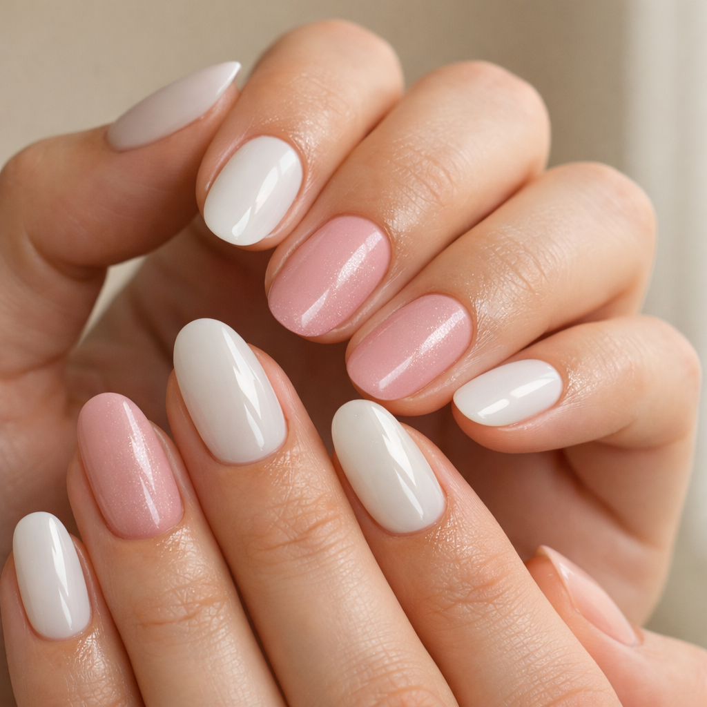 What mistakes ruin nail strips? Close-up of glossy semi-cured gel nail strips with clean cuticle line