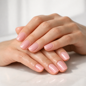 Are nail strips better than salon manicures? Soft pink at-home gel strip finish