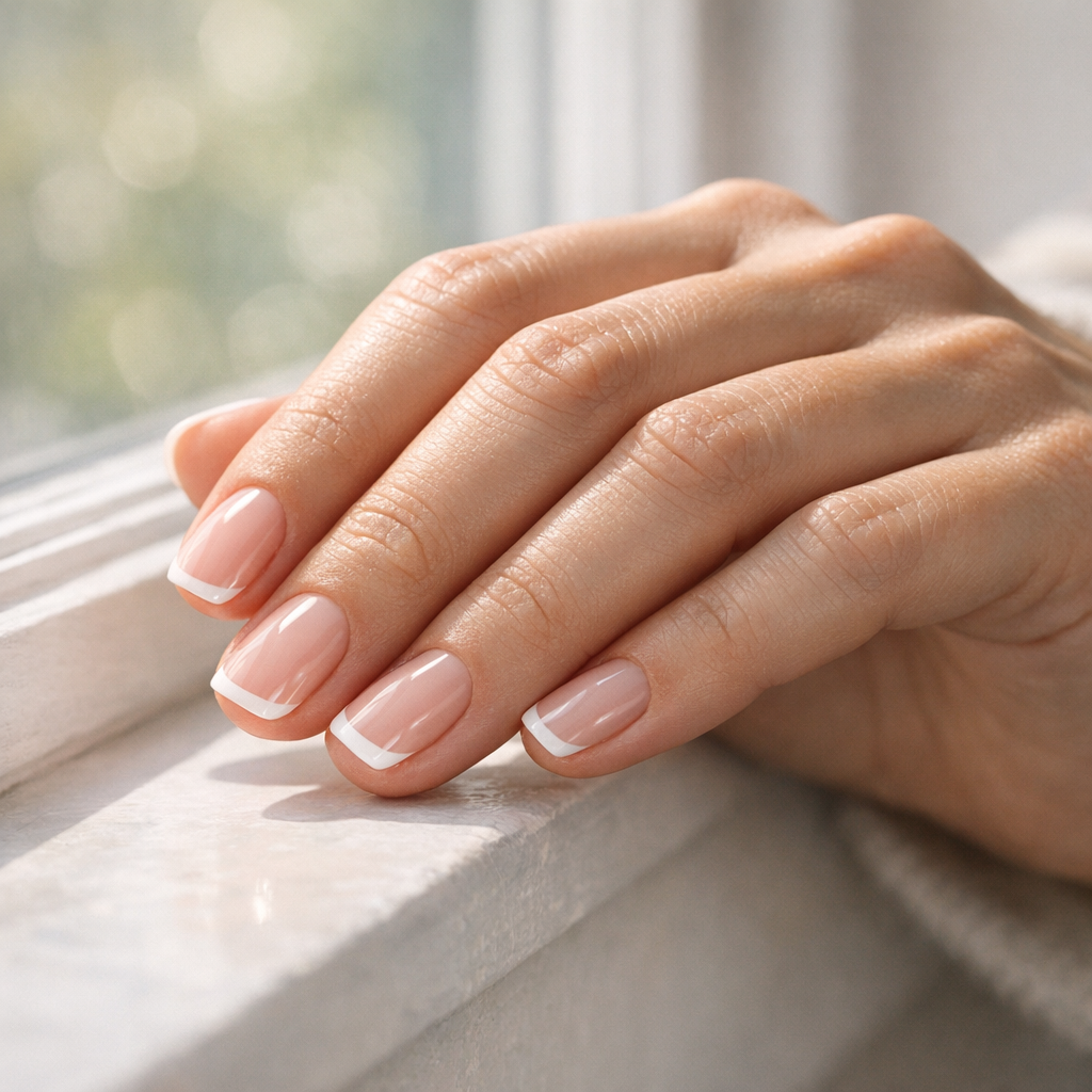 Best gel nail strip designs for spring 2026 micro-French manicure in soft daylight