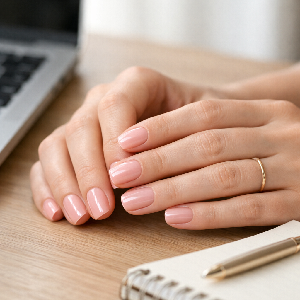 Are gel nails bad for your nails UK? Healthy nude gel strip manicure close-up